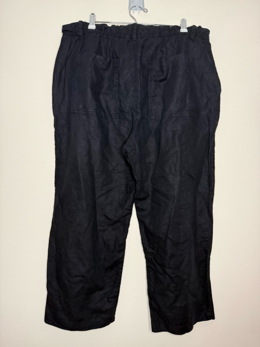 GAP Lagenlook Black Cotton Linen Blend Half Back Elastic Wide Leg Trousers Pants - Picture 6 of 9